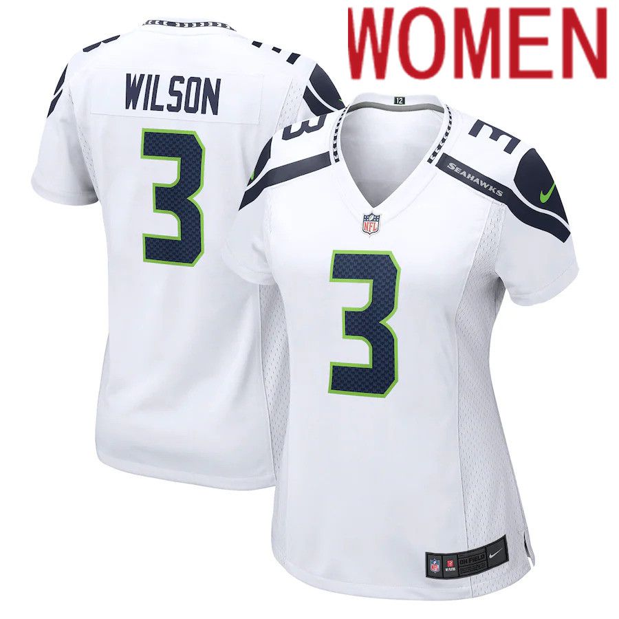 Women Seattle Seahawks 3 Russell Wilson Nike White Away Game NFL Jersey